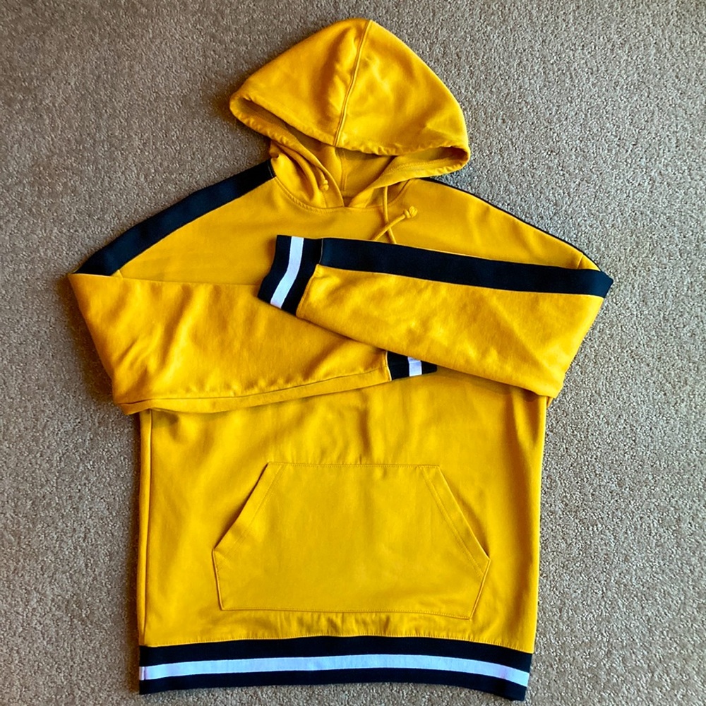 Yellow with black and white stripped hoodie from PacSun